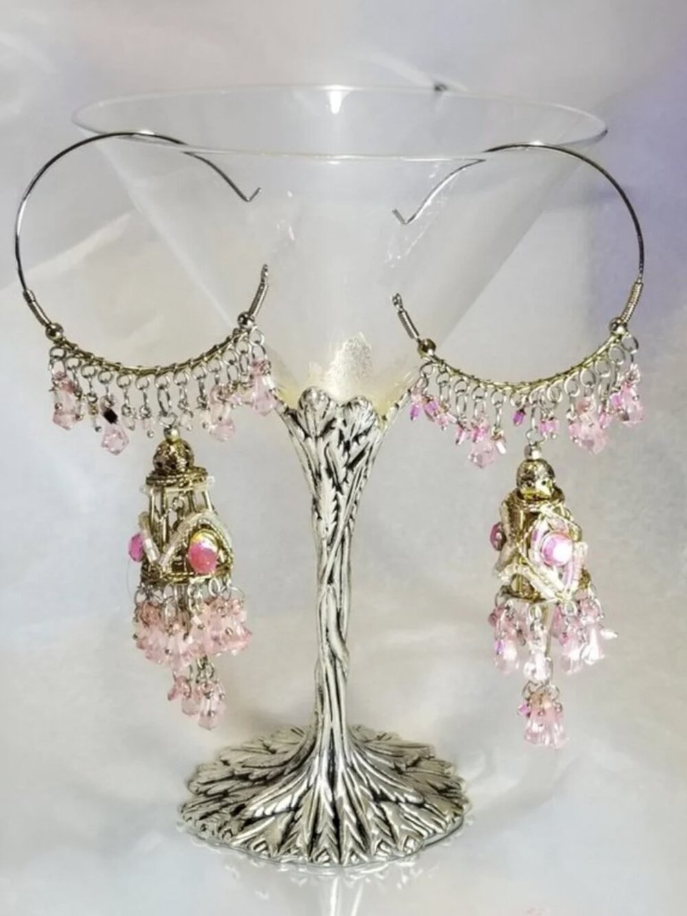 Pink Bollywood Jhumka Chandelier Earrings Boho Indian Statement Hoops